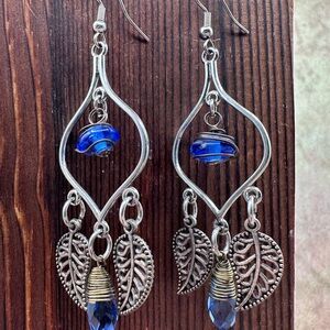 Handmade Blue Leaf Drop Earrings — Women's Silver-Tone Jewelry